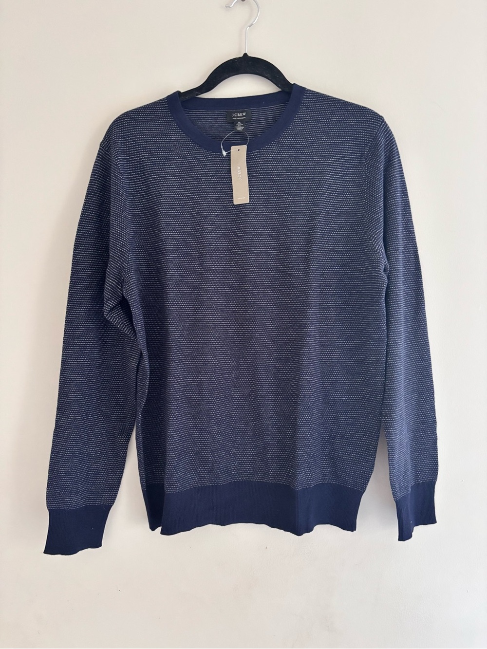 NWT J. Crew Men's Navy Textured Crewneck Sweater with Subtle Heather